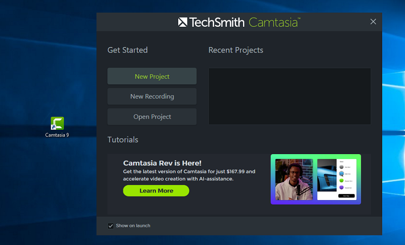 Mở lại Camtasia 9 để kiểm tra