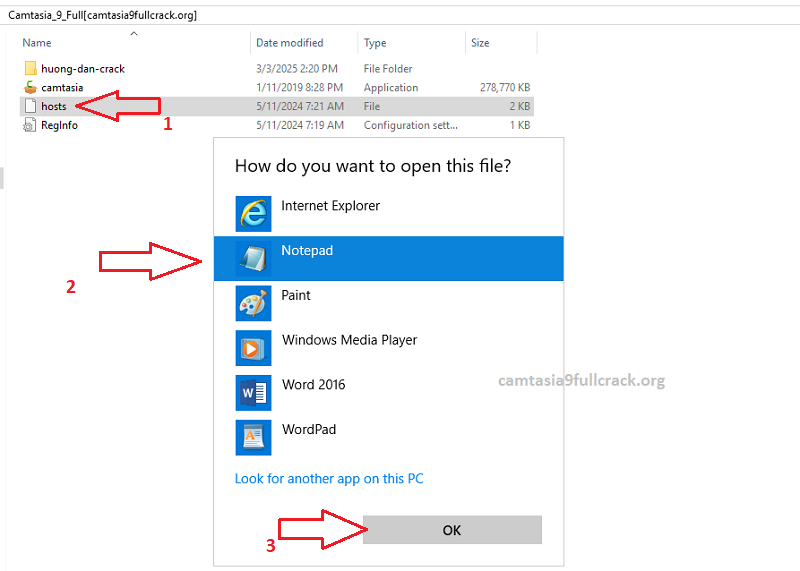 "hosts" > Open with > Notepad > OK.