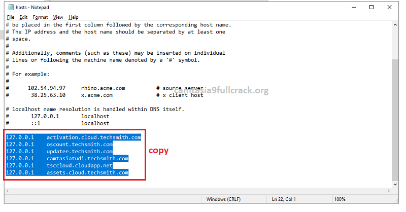 Copy 6 dòng mã ở cuối cùng của file hosts.