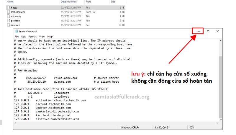 Thu nhỏ cửa sổ bằng nút dấu gạch ngang “–”