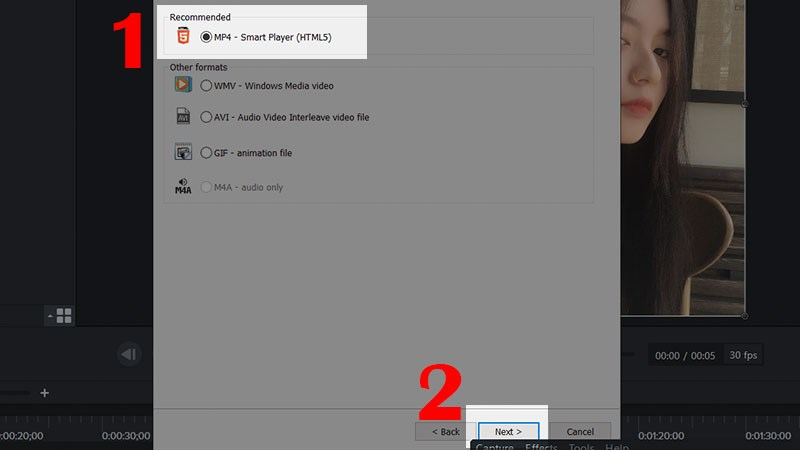 Chọn MP4 – Smart Player (HTML5) và nhấn Next