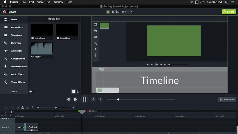 Giao diejne Camtasia 9 trên Macbook