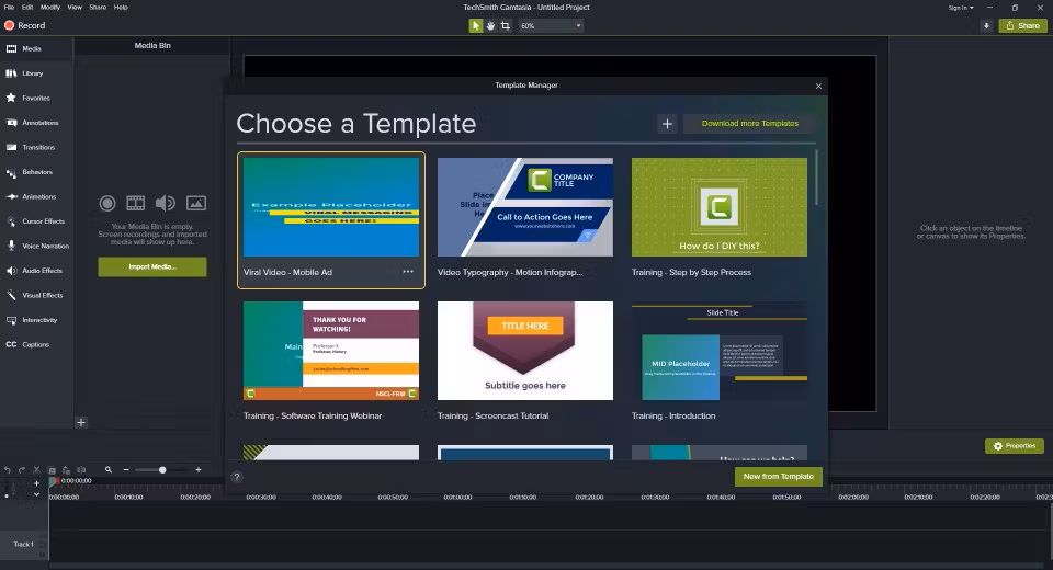 Giao diện chọn Template